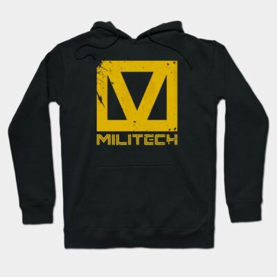 Cyberpunk Militech Logo Worn Hoodie Official Cyberpunk Edgerunners Merch