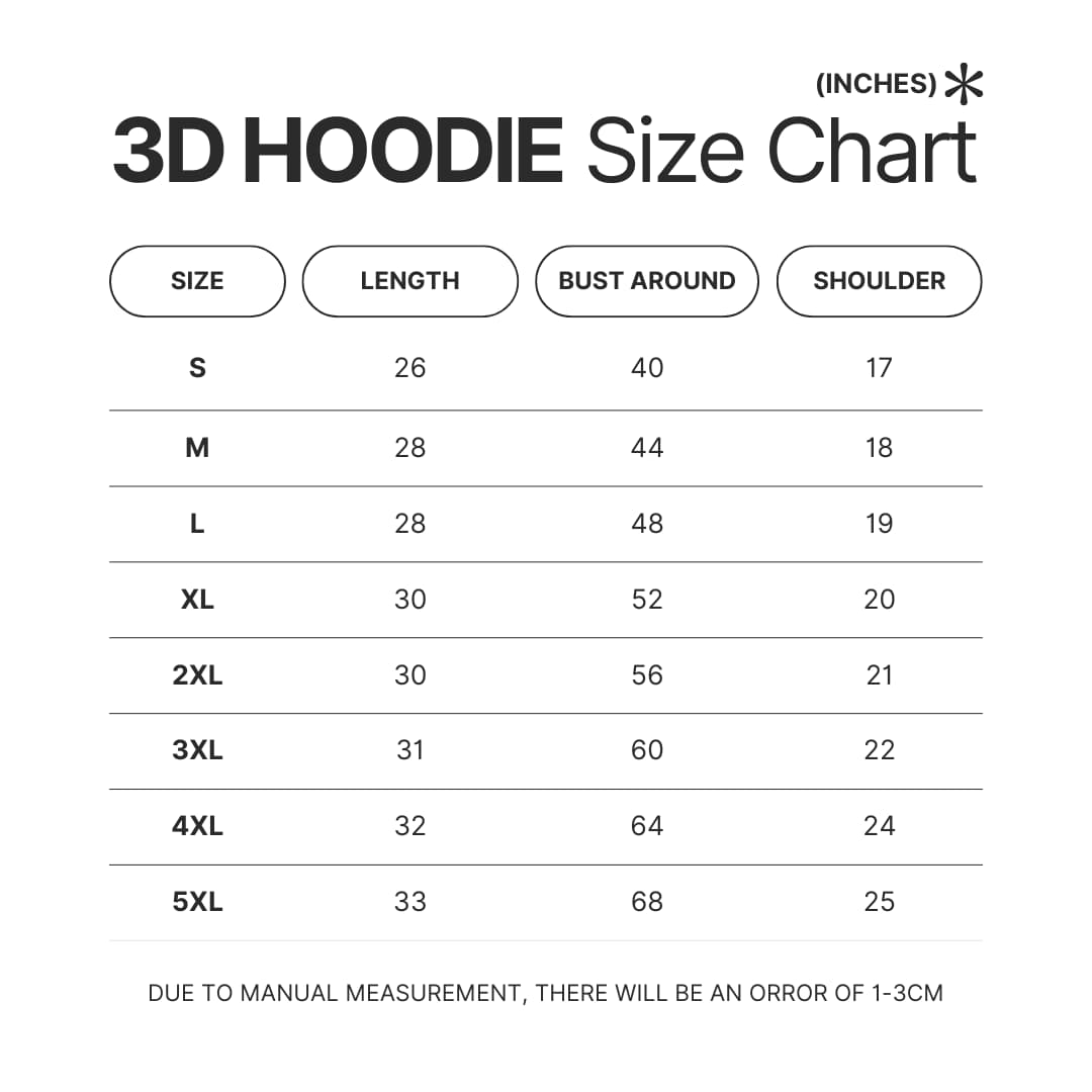 3D Hoodie Size Chart - Cyberpunk Edgerunners Merch