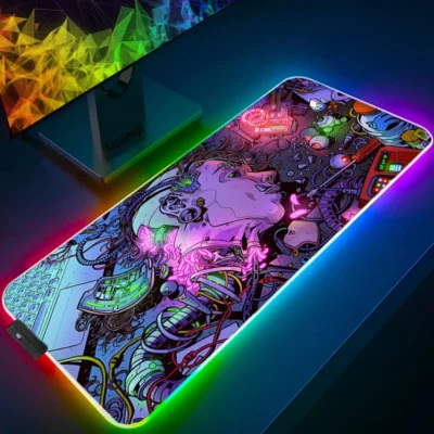 Large RGB Mouse Pad XXL Gaming Mousepad LED Mausepad Gamer Cyberpunks Mouse Carpet Big Mouse Mat 17 - Cyberpunk Edgerunners Merch