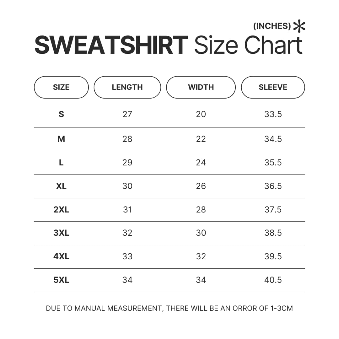 Sweatshirt Size Chart - Cyberpunk Edgerunners Merch