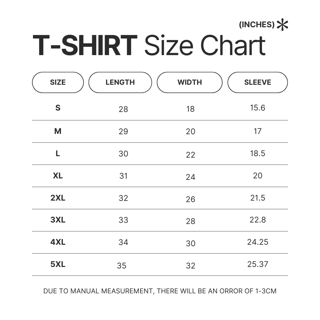 T shirt Size Chart - Cyberpunk Edgerunners Merch